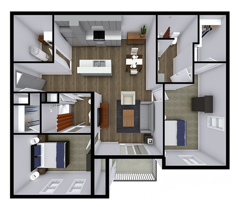 2  Bed   2  Bath   1,111 Sq. Ft Spire Floor Plan at The Village at Sandstone Apartments, Indiana